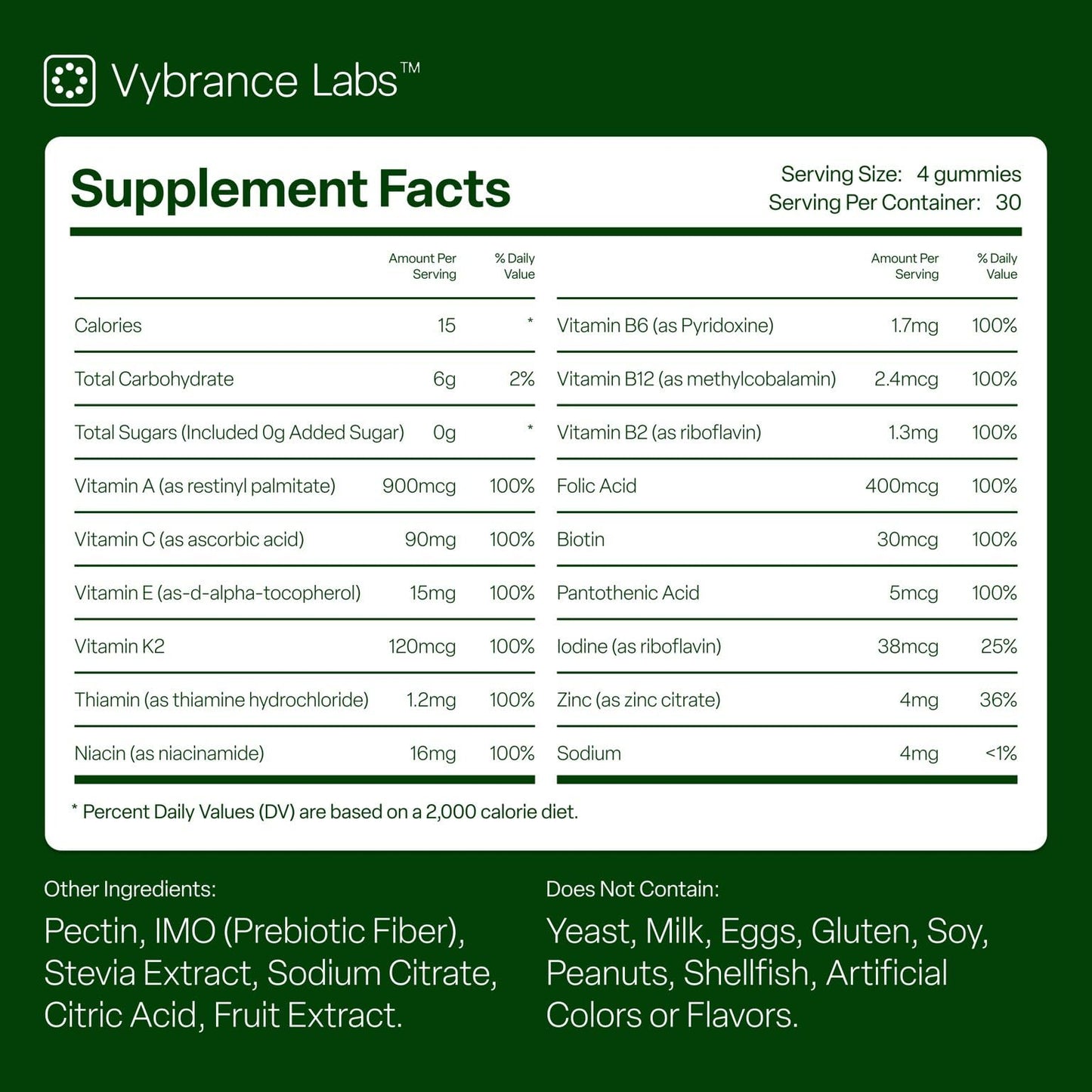 VYBRANCE LABS Daily Greens Gummies – 120 Gummies (30 Servings), Sugar-Free & Vegan