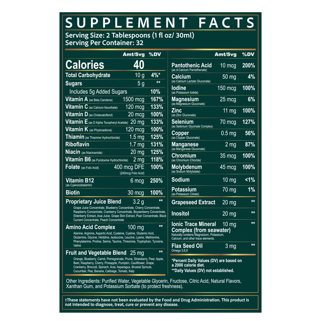 Wellgenix Balanced Essentials Plus Liquid Multivitamin — Berry Flavor, Daily 1oz Dose, Immune Support