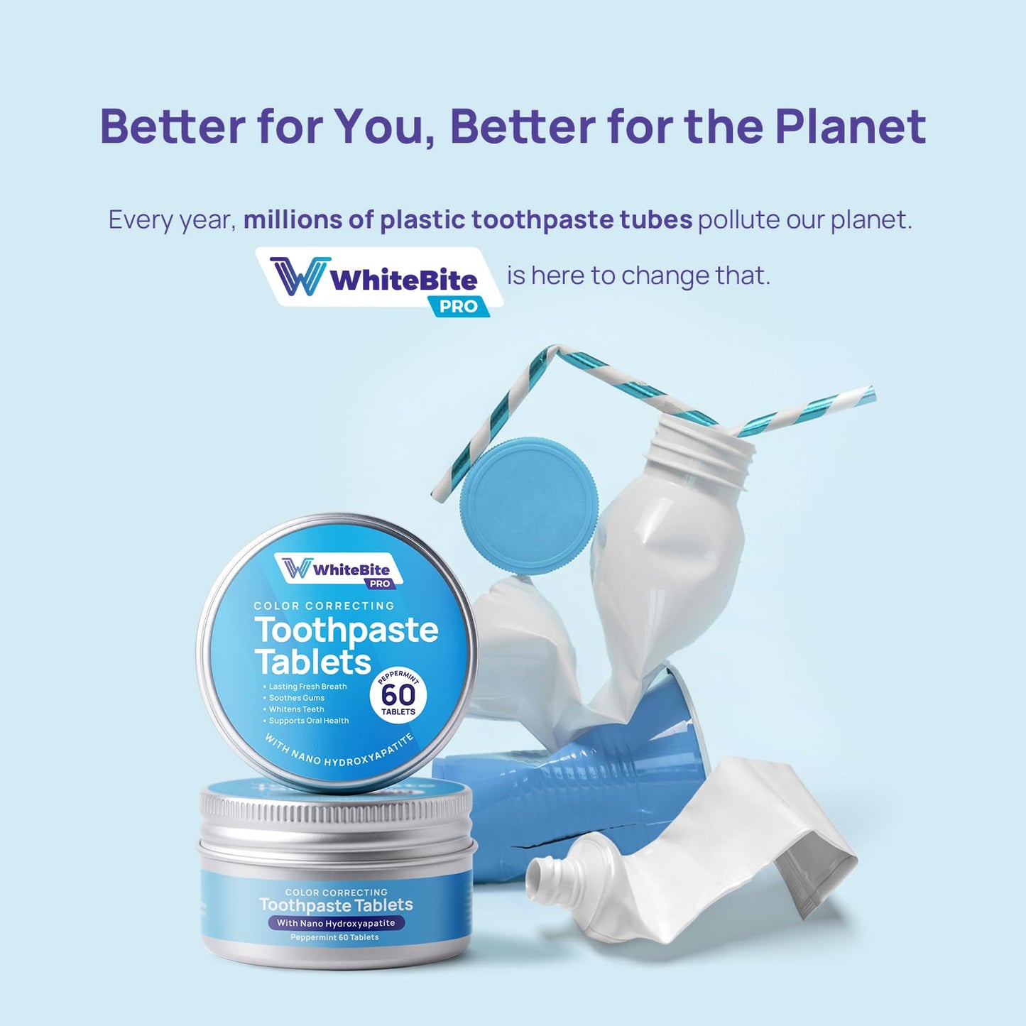 Whitebite Pro Toothpaste Tablets: Nano HA, Fluoride-Free, 60 Tabs