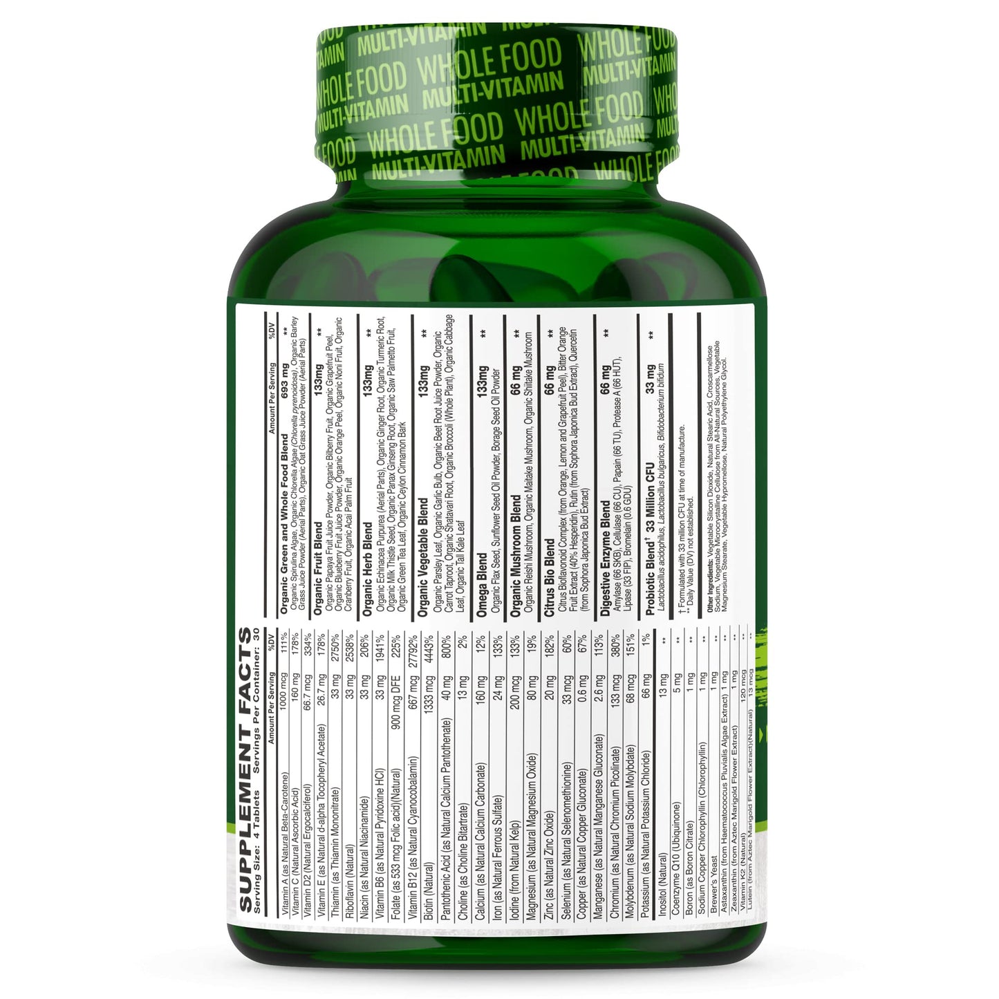 Wholesome Wellness Whole Food Multivitamin for Men – Vegan, Non-GMO, 120 Tablets