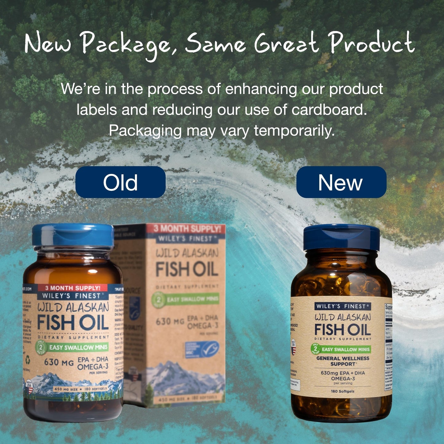 Wiley's Finest Wild Alaskan Fish Oil Easy Swallow Minis — 630mg EPA/DHA, 180 Mini Softgels (90 Servings)