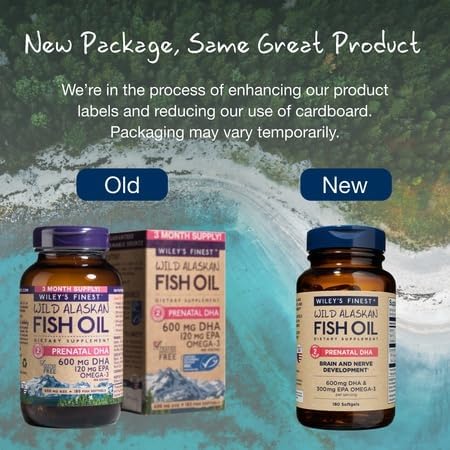 Wiley's Finest Wild Alaskan Fish Oil Prenatal DHA – 900mg Omega-3 (180 Softgels)