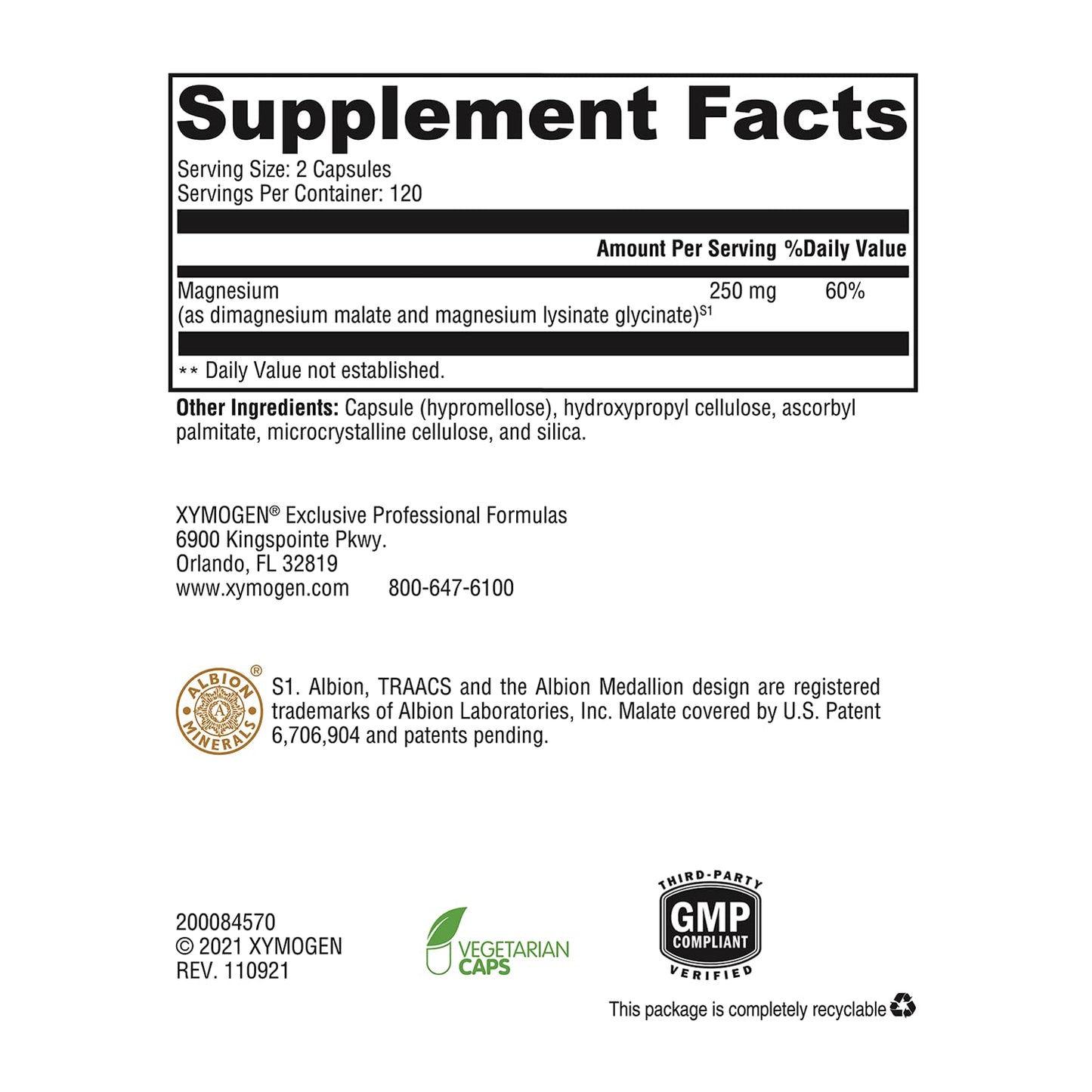 XYMOGEN OptiMag 125 – Chelated Magnesium for Nerves, Muscles, Bones & Heart (240 Capsules)