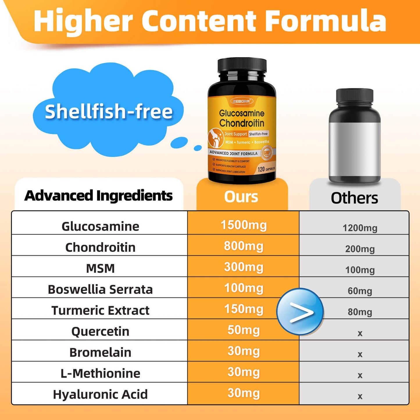 ZEBORA Glucosamine Chondroitin MSM + Turmeric & Boswellia – Joint Support Supplement, 120 Capsules (Pack of 2)