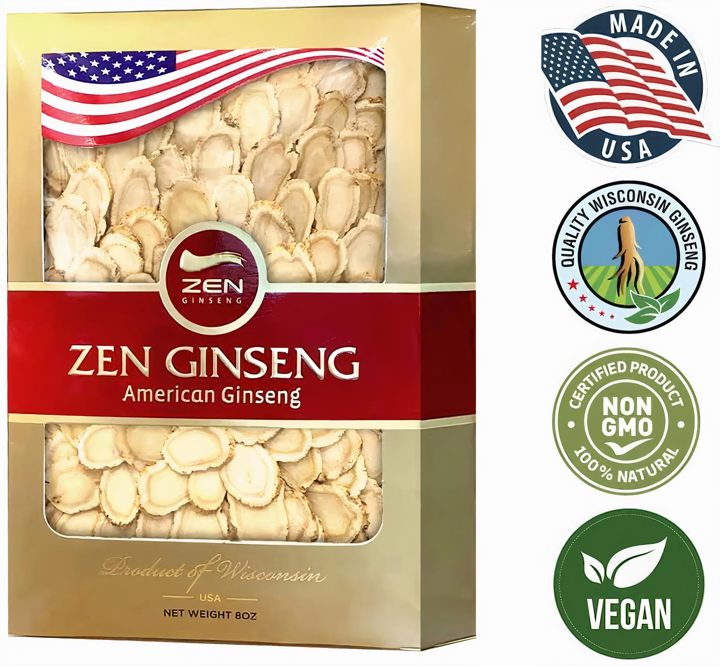Zen American Wisconsin Ginseng Slices – 8oz Box | Energy, Focus & Mood