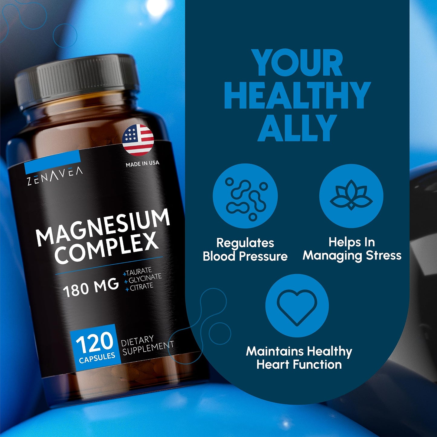 Zenavea Triple Magnesium Complex - 120 Vegan Capsules (180mg Mg)