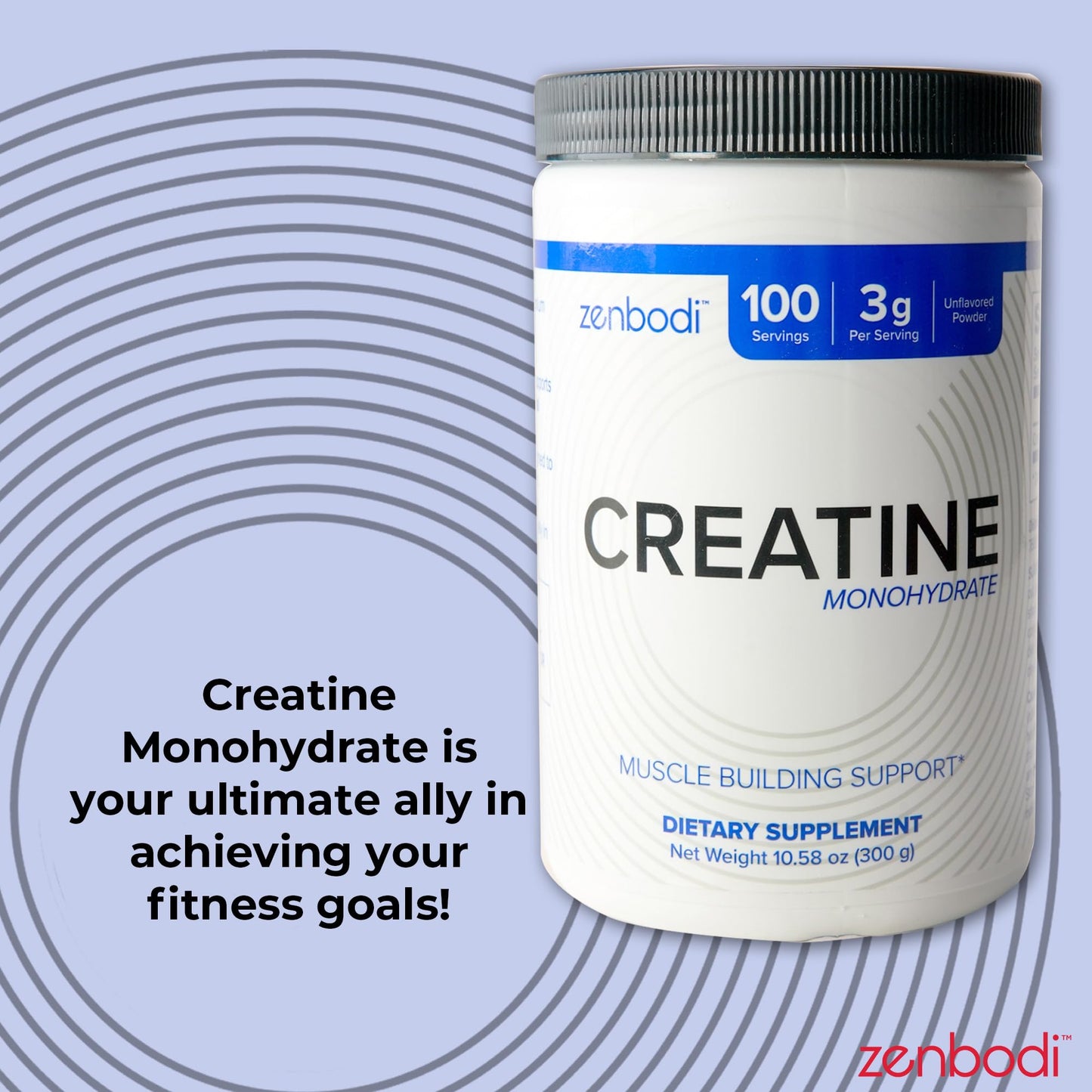 Zenbodi Creatine Monohydrate 300g – 100 Servings, Unflavored