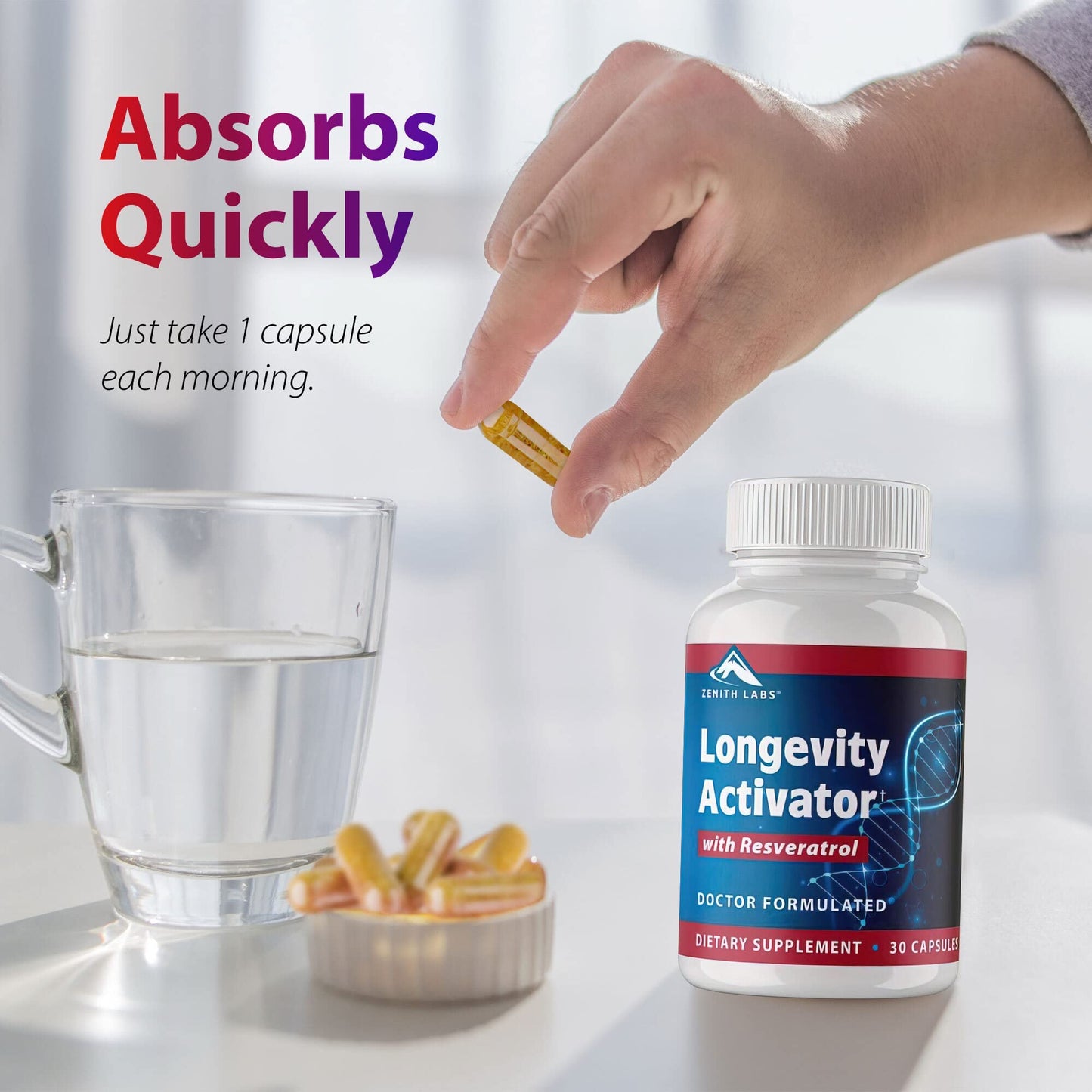 Zenith Labs Longevity Activator - Anti-Aging Supplement with Resveratrol (3-Pack) | Immune & Memory Support