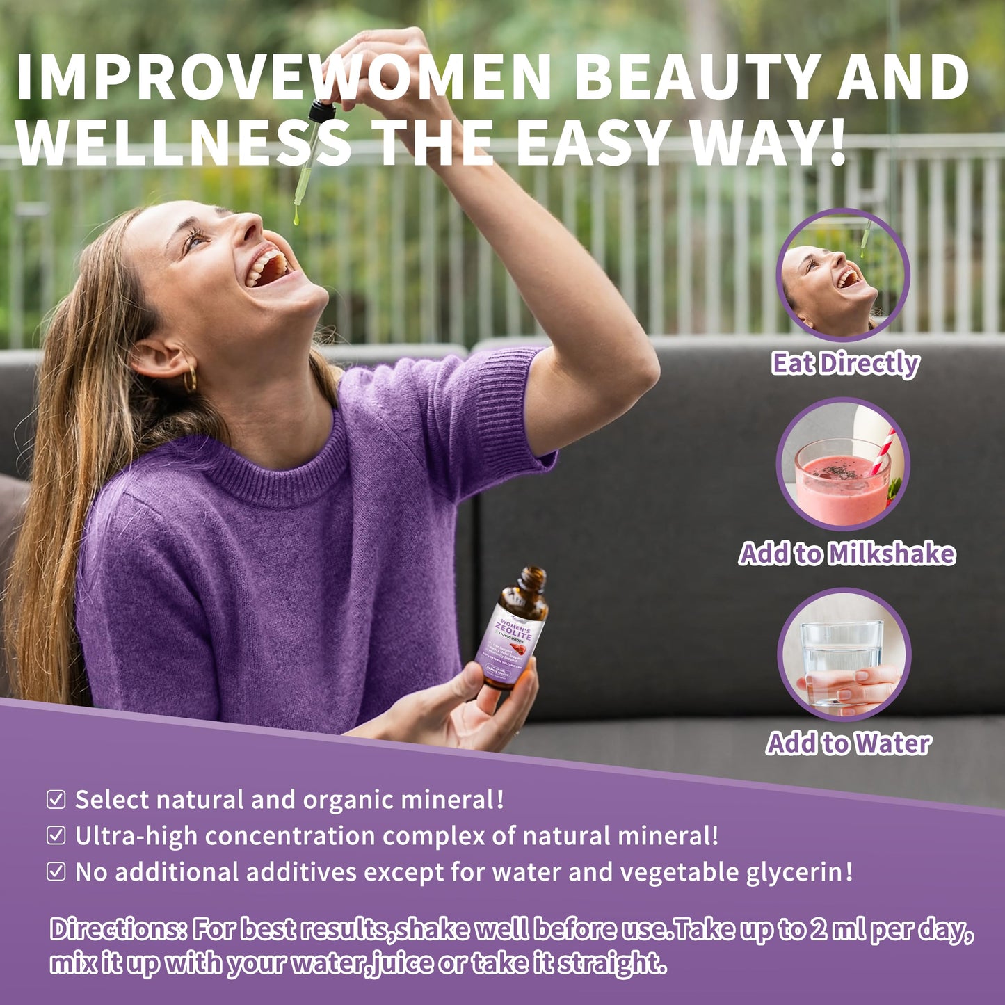 Zeolite Drops for Women – 99% Pure Volcanic Ash, Vegan & Non-GMO