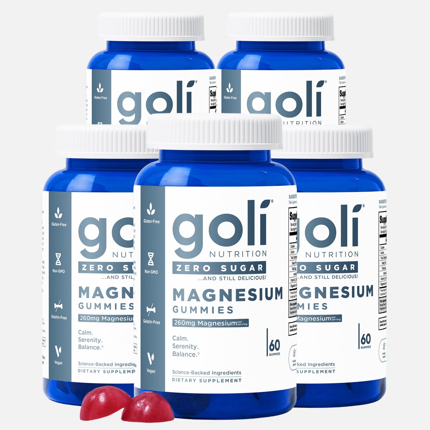 Zero Sugar Goli Magnesium Gummies - 260mg Magnesium, Vitamin D, No Artificial Sweeteners, No Sugar Alcohols. Gelatin-Free, Gluten-Free, Vegan & Non-GMO (5)