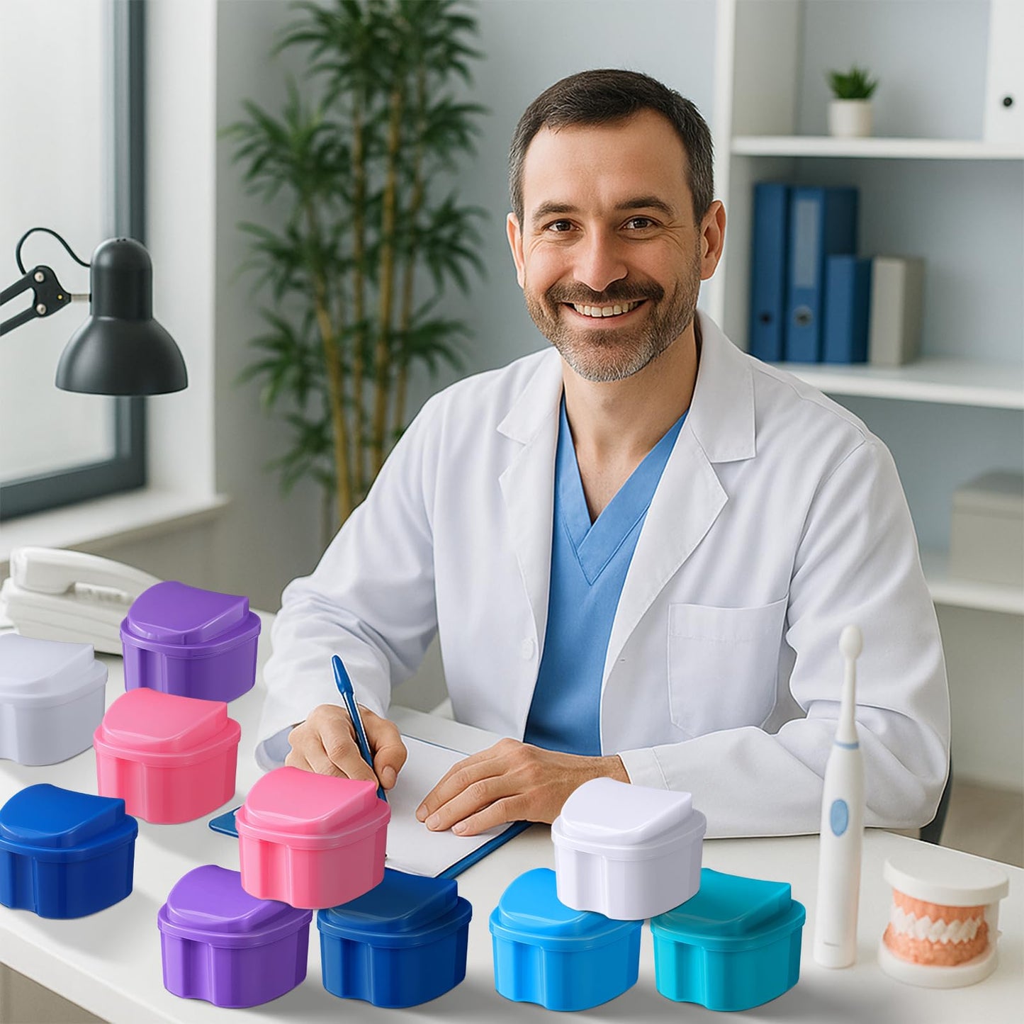 Zubebe 30 Pcs Denture Case with Strainer Basket - 5 Colors for Travel & Home