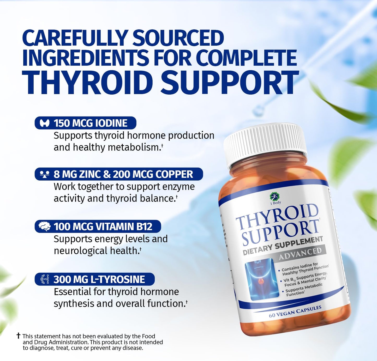 1 Body Thyroid Support Supplement – 90-Day, 3 Pack (Non-GMO Vegetarian)