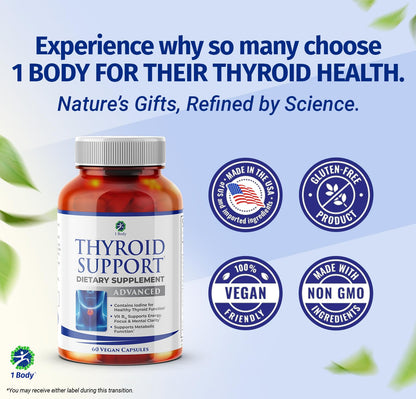 1 Body Thyroid Support Supplement – 90-Day, 3 Pack (Non-GMO Vegetarian)