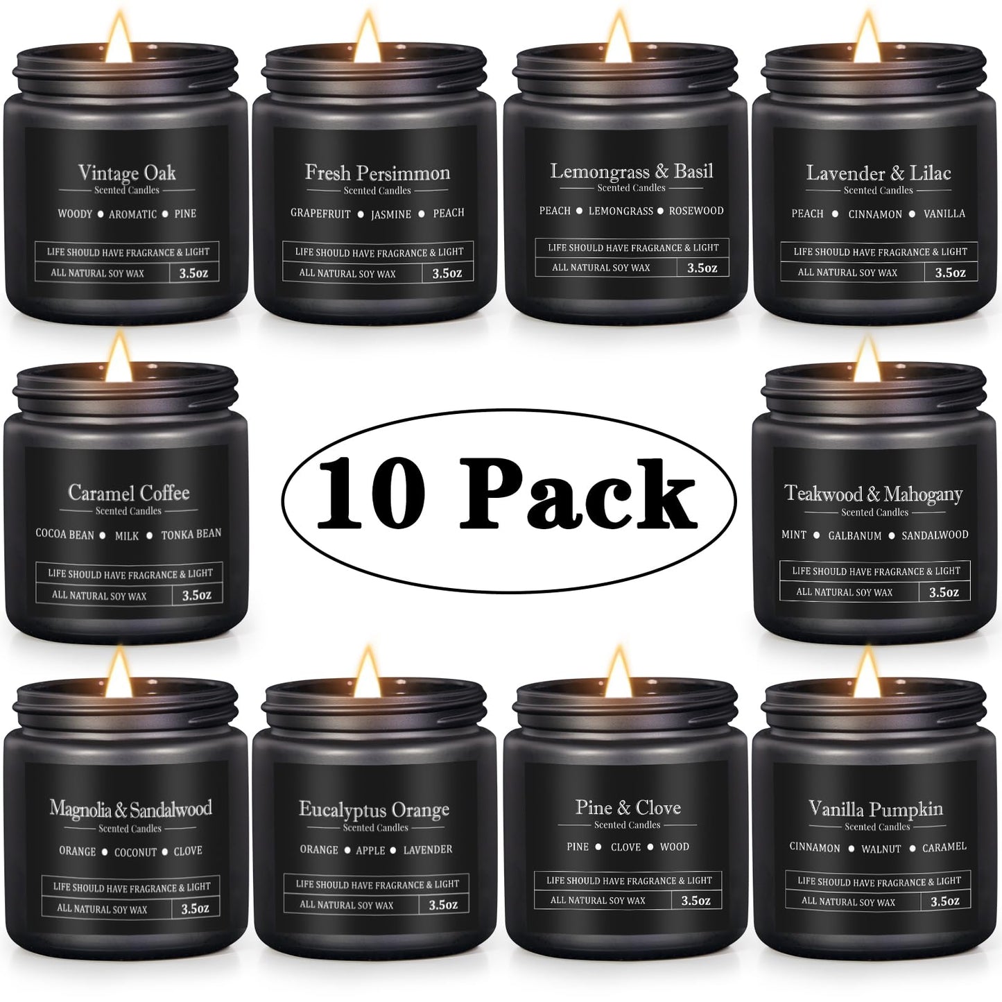 10 Pack Scented Candles for Men – Masculine Gift Set | Aromatherapy, Soy Wax, Cotton Wick