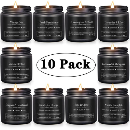 10 Pack Scented Candles for Men – Masculine Gift Set | Aromatherapy, Soy Wax, Cotton Wick