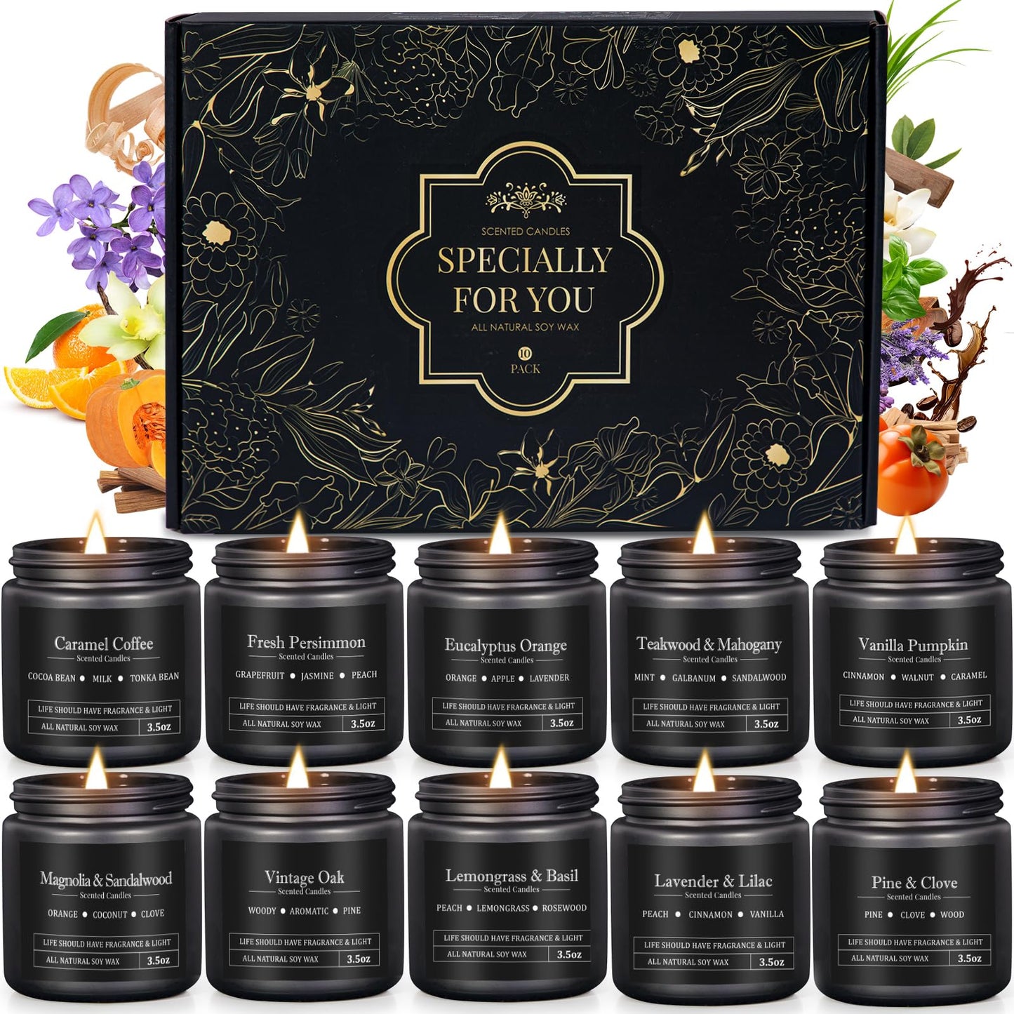 10 Pack Scented Candles for Men – Masculine Gift Set | Aromatherapy, Soy Wax, Cotton Wick