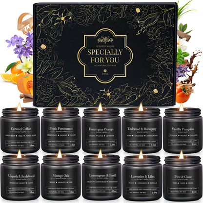 10 Pack Scented Candles for Men – Masculine Gift Set | Aromatherapy, Soy Wax, Cotton Wick