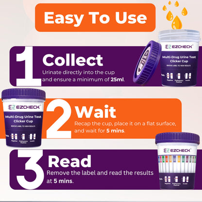 10 Test Cups - 14-Panel EZCHECK Urine Test Cup | At-Home 5-Minute Results | FSA/HSA Eligible