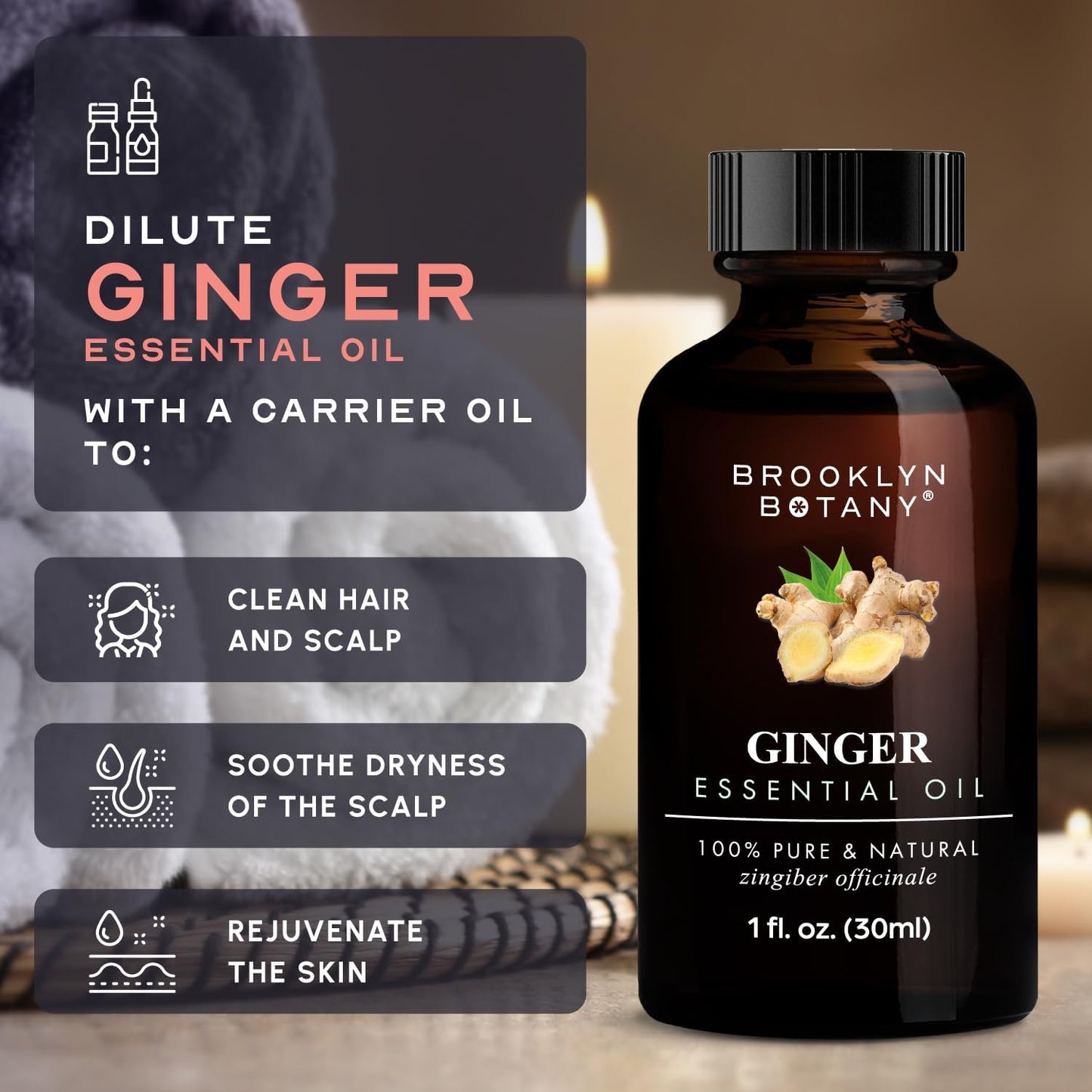 Brooklyn Botany Ginger Essential Oil – 100% Pure & Natural, Premium Grade, 1 Fl Oz