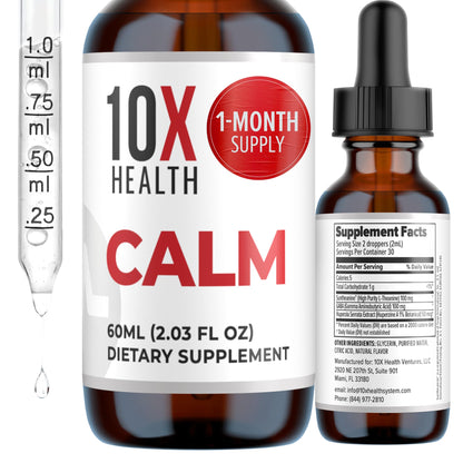 10X Health Calm L Theanine Drops – 100mg L Theanine & 100mg GABA, 2.03 fl oz