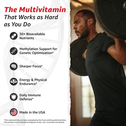 10X Health System Optimize Multivitamin for Men – 90 Capsules | 34-in-1 Methylated Formula, 5-MTHF, NAC, 800 mcg B12