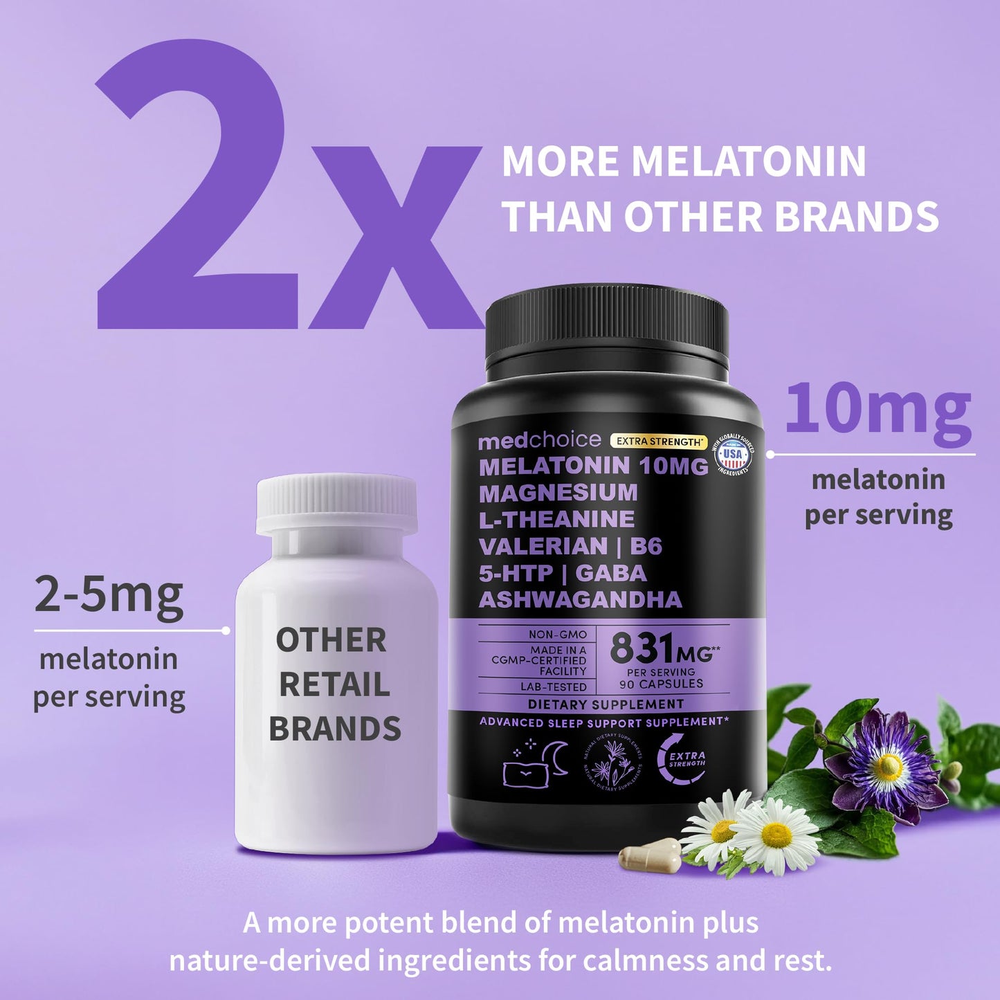 MEDCHOICE 12-in-1 Melatonin Sleep Capsules - 10mg Extra Strength with Magnesium, Ashwagandha, GABA (180 capsules, Pack of 2)