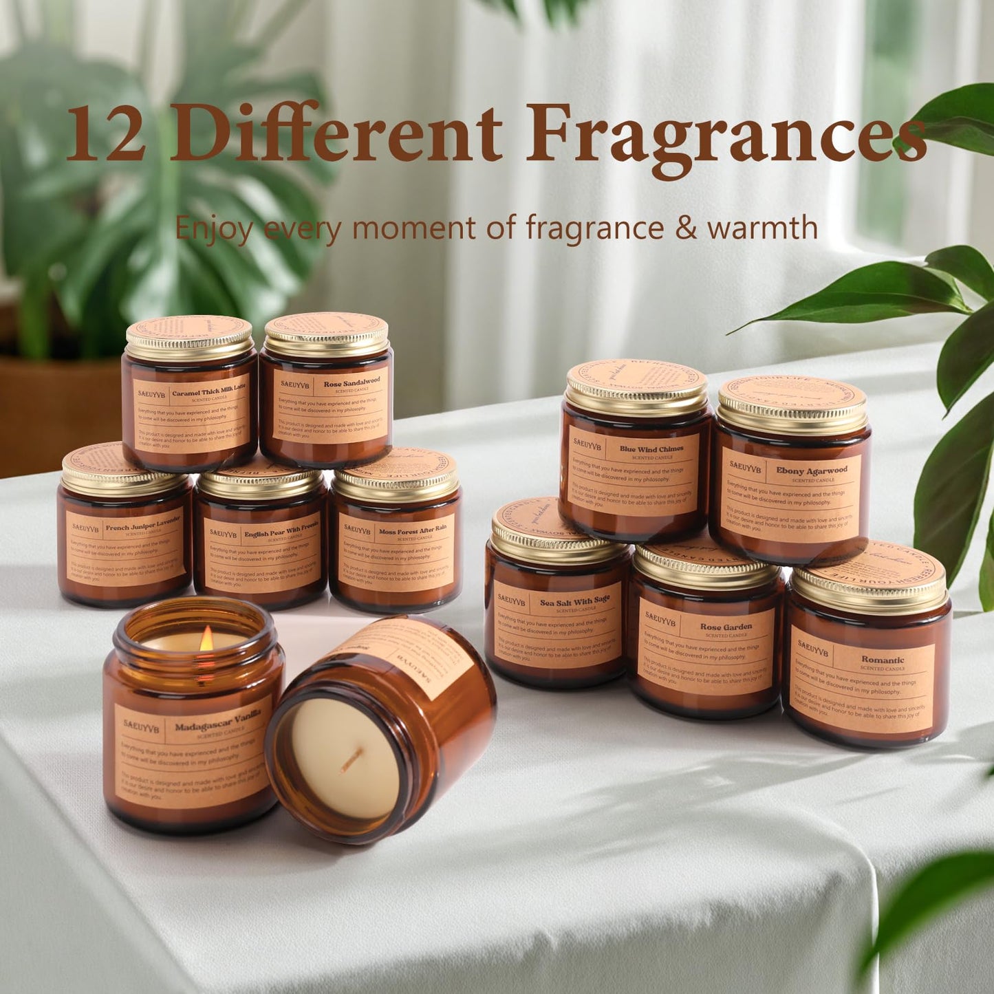 12 Pack Candles for Home Scented – Natural Soy Amber Jar Aromatherapy Gift Set