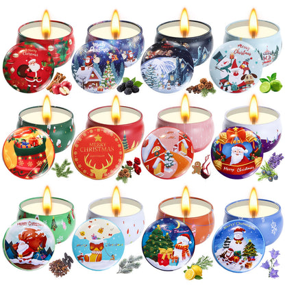 12 Pack Christmas Scented Candles – Natural Soy Wax Aromatherapy Gift Set