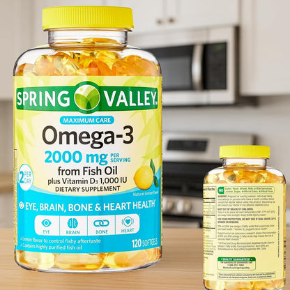 Spring Valley Omega-3 2000 mg + Vitamin D3 1000 IU – 120 Softgels