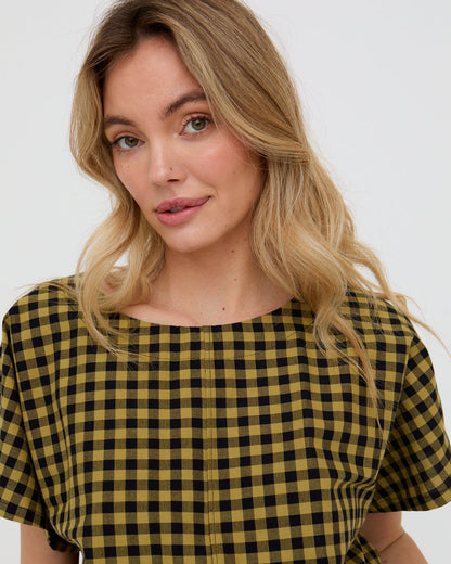 Wyn Mustard Check Print Top