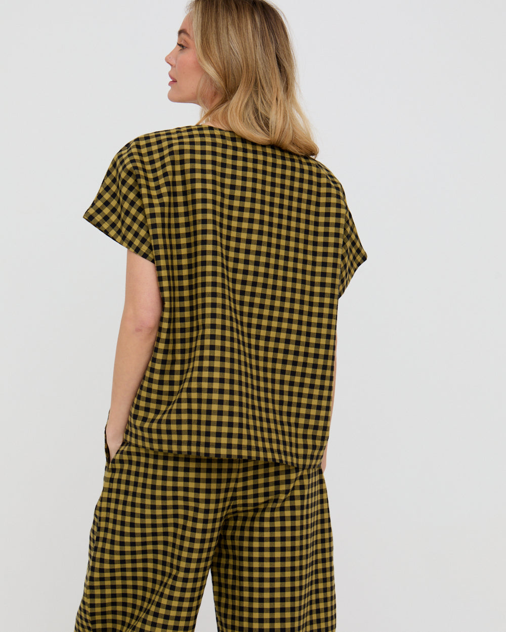 Wyn Mustard Check Print Top