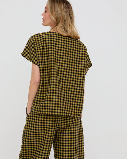 Wyn Mustard Check Print Top