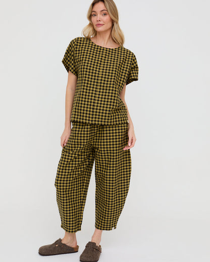 Wyn Mustard Check Print Top