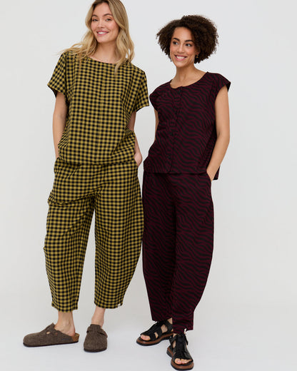 Wyn Mustard Check Print Top
