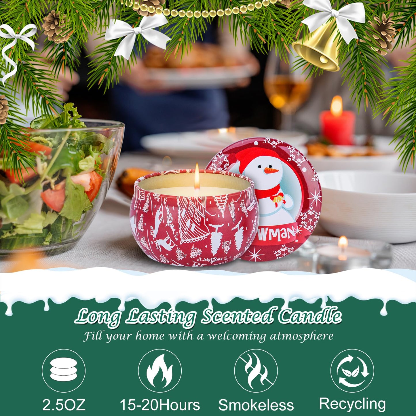 12PCS Christmas Scented Candles Gift Set for Women - Aromatherapy Soy Wax Candles (2.5oz Jars)