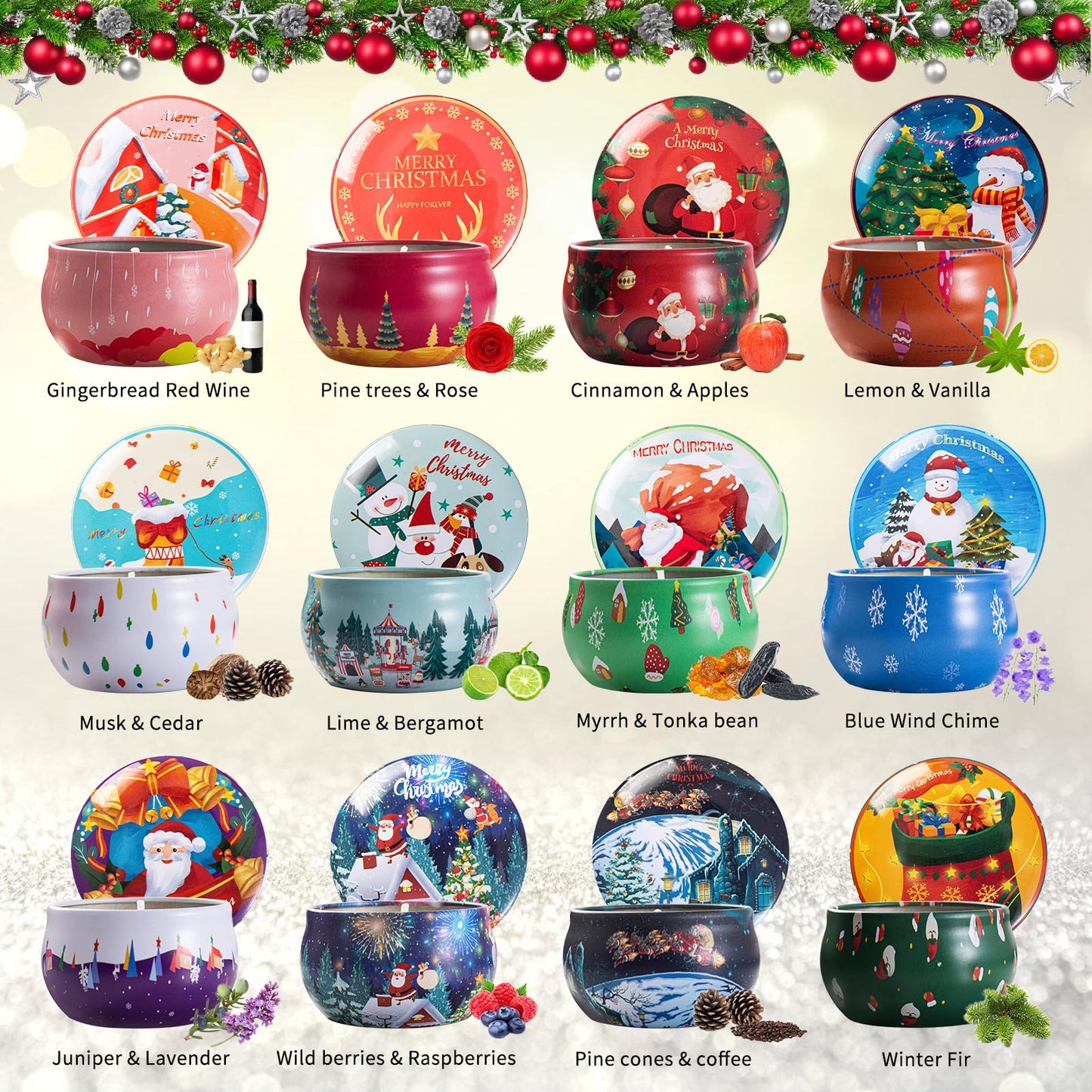 12 PCS Christmas Scented Candles Gift Set – Soy Wax Aromatherapy Candles