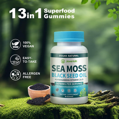 Vegan Ashwagandha Sea Moss Gummies - 60 Count | Immune Support, Digestive Health & 13-in-1 Bundle