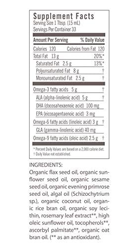 Flora Udo's Oil DHA 3-6-9 Blend - Vegan Omega-3-6-9 for Brain & Eye Health - 17 fl oz