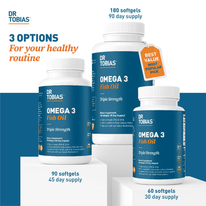 Dr. Tobias Omega 3 Fish Oil 2000mg Triple Strength – EPA 800mg DHA 600mg | 180 Softgels