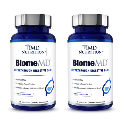 BiomeMD Probiotics by 1MD Nutrition — 62B CFUs, 15 Strains + Prebiotics | Digestive & Immune Support | 60 Capsules