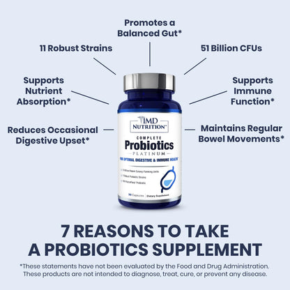 1MD Complete Probiotics Platinum | 51 Billion CFU, 11 Strains, Dairy-Free | Digestive Health Support | 3-Pack