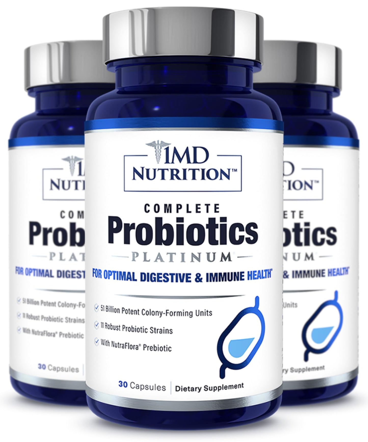 1MD Complete Probiotics Platinum | 51 Billion CFU, 11 Strains, Dairy-Free | Digestive Health Support | 3-Pack