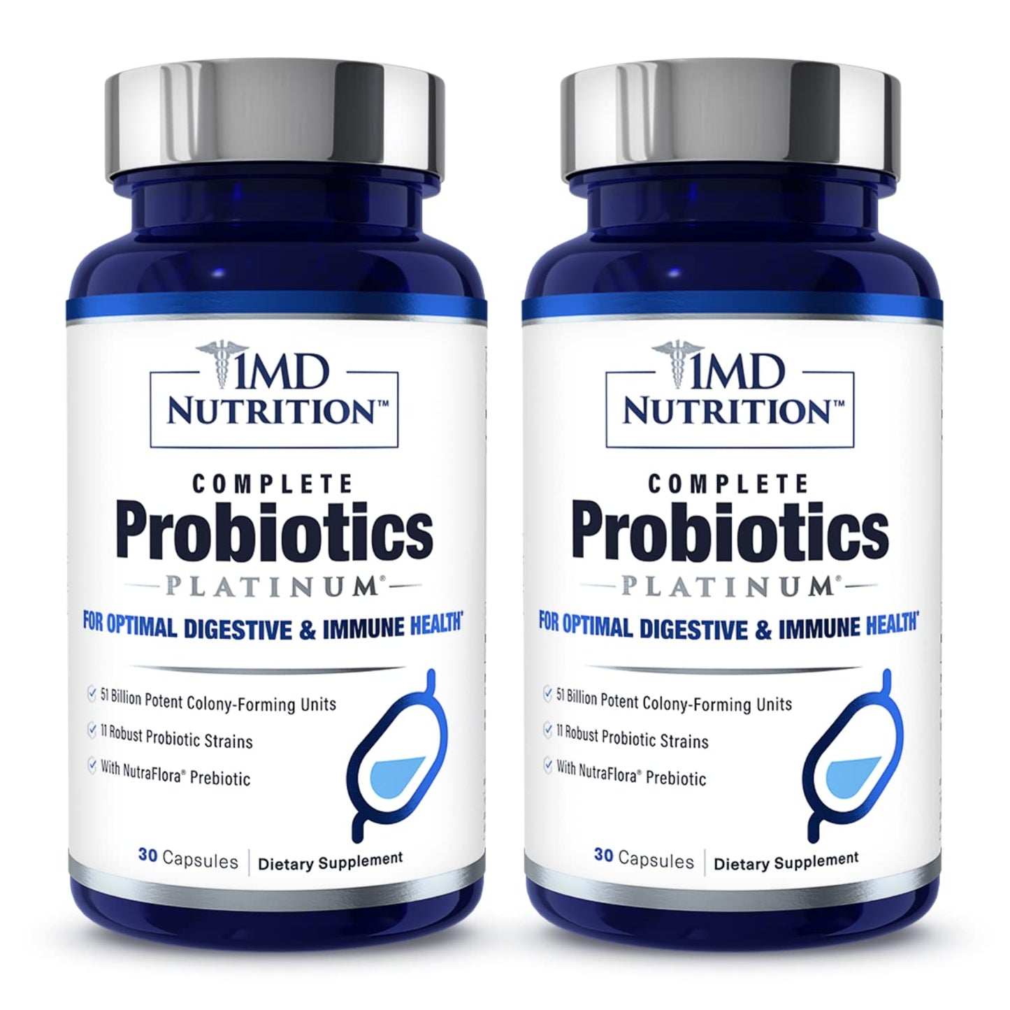 1MD Complete Probiotics Platinum | 51 Billion CFU, 11 Strains, Dairy-Free | Digestive & Immune Support | 2-Pack