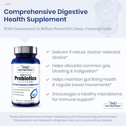 1MD Complete Probiotics Platinum | 51 Billion CFU, 11 Strains, Dairy-Free | Digestive Health Support | 3-Pack