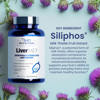 1MD LiverMD Liver Support Supplement | Siliphos Silybin for High Bioavailability | 60 Capsules (2-Pack)