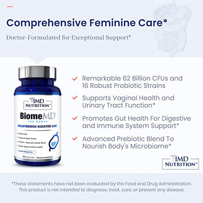 BiomeMD Probiotics for Women by 1MD Nutrition – 60B CFUs, 15 Strains, 30 Capsules