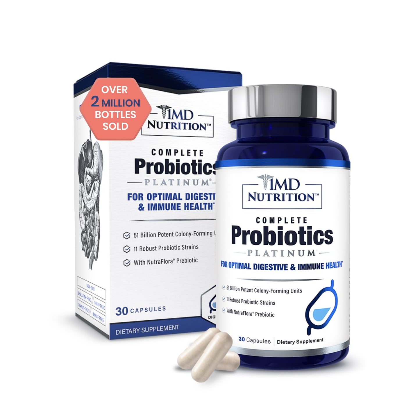 1MD Nutrition Complete Probiotics Platinum – 51B CFU, 11 Strains, Dairy-Free, 30 Capsules