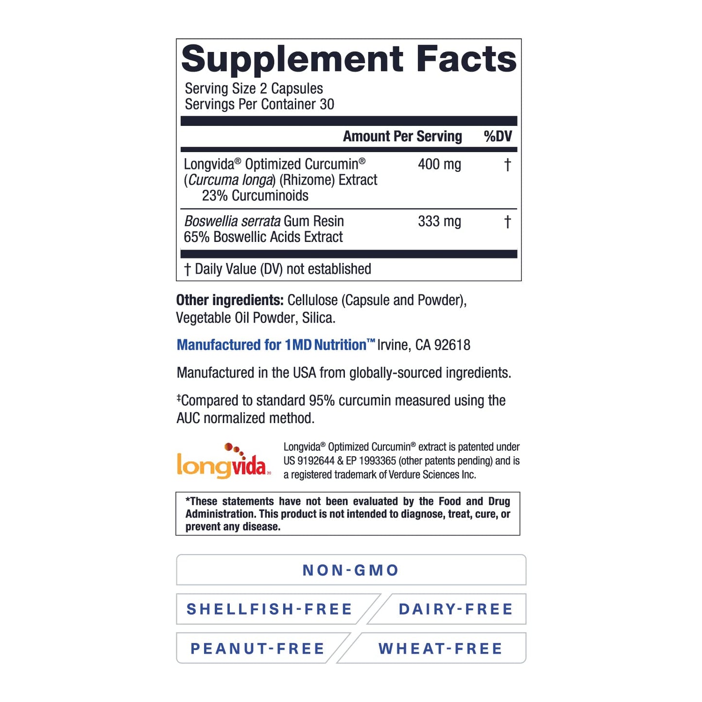 1MD Nutrition CurcuminMD Plus — Turmeric Curcumin with Boswellia Serrata, 285x Absorbable, 60 Capsules