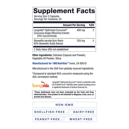 1MD Nutrition CurcuminMD Plus — Turmeric Curcumin with Boswellia Serrata, 285x Absorbable, 60 Capsules