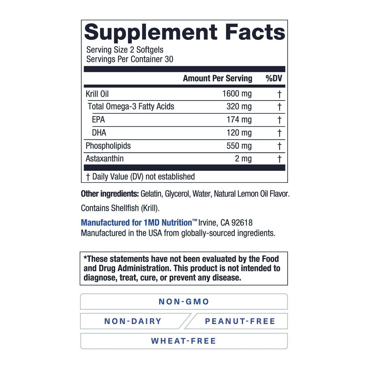 1MD KrillMD - Antarctic Krill Oil with Astaxanthin, EPA & DHA | 2x More Effective Than Fish Oil | 60 Softgels (2-Pack)